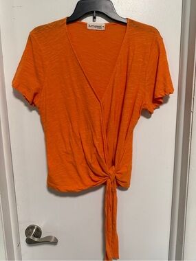 Orange Tie-Front V-Neck Blouse
